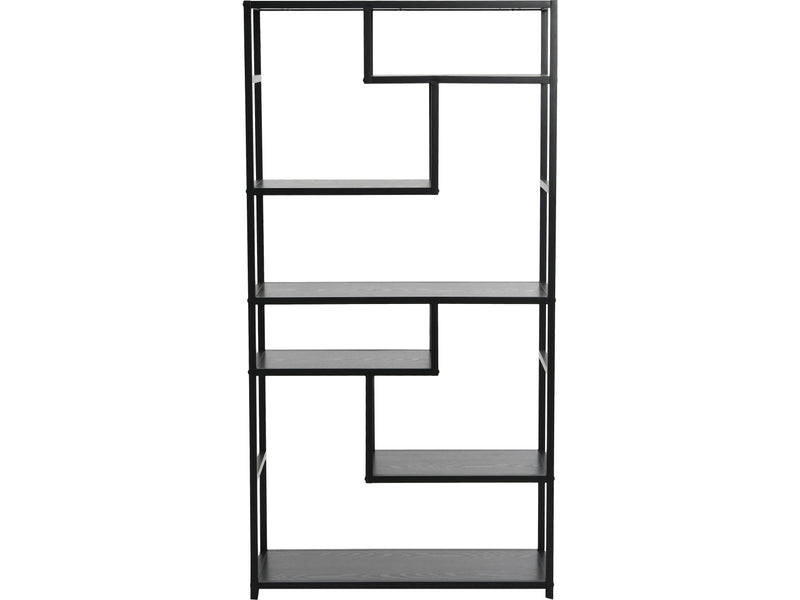 Household Essentials Jamestown 65" 6-Shelf Bookcase, Black Oak/Black Laminate/Steel (8181-1)