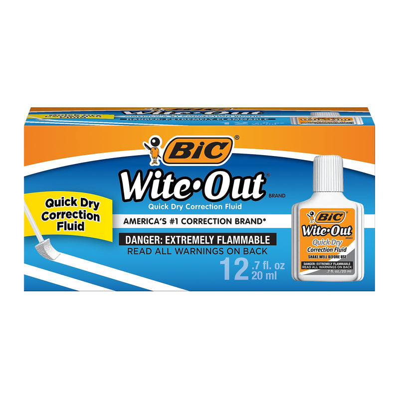 BIC Wite-Out Quick Dry Correction Fluid, 20 ml., White, 12/Pack (WOFQD12-WHT)