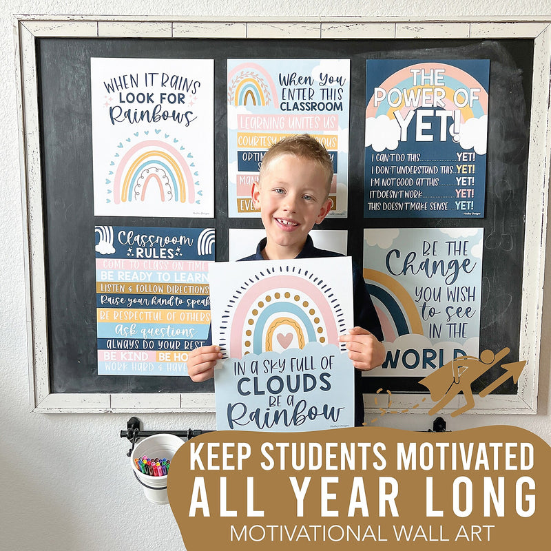Hadley Designs 14" x 11" Boho Rainbow Growth Mindset Classroom Decor Posters, 9/Set (HDDX004A2JP97)