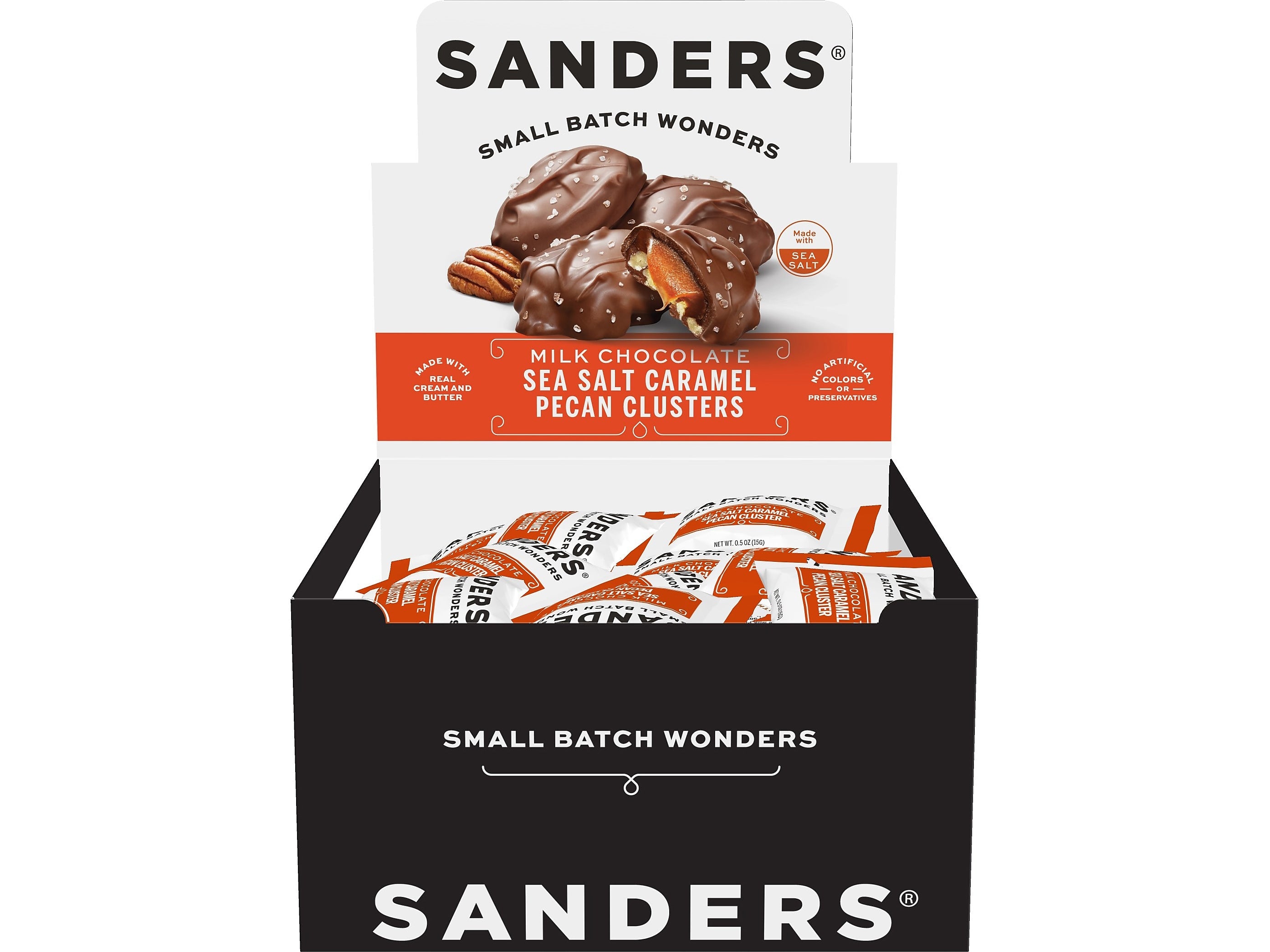 Sanders Small Batch Wonders Snack-Size Pecan Caramel Milk Chocolate Clusters, 24 oz., 48 Pieces/Box (27160)