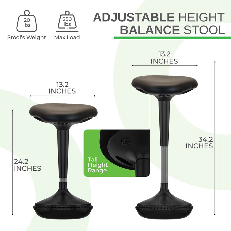 Uncaged Ergonomics Armless Wobble Active Sitting Balance Stool, Faux Leather, Black (WSL-B)