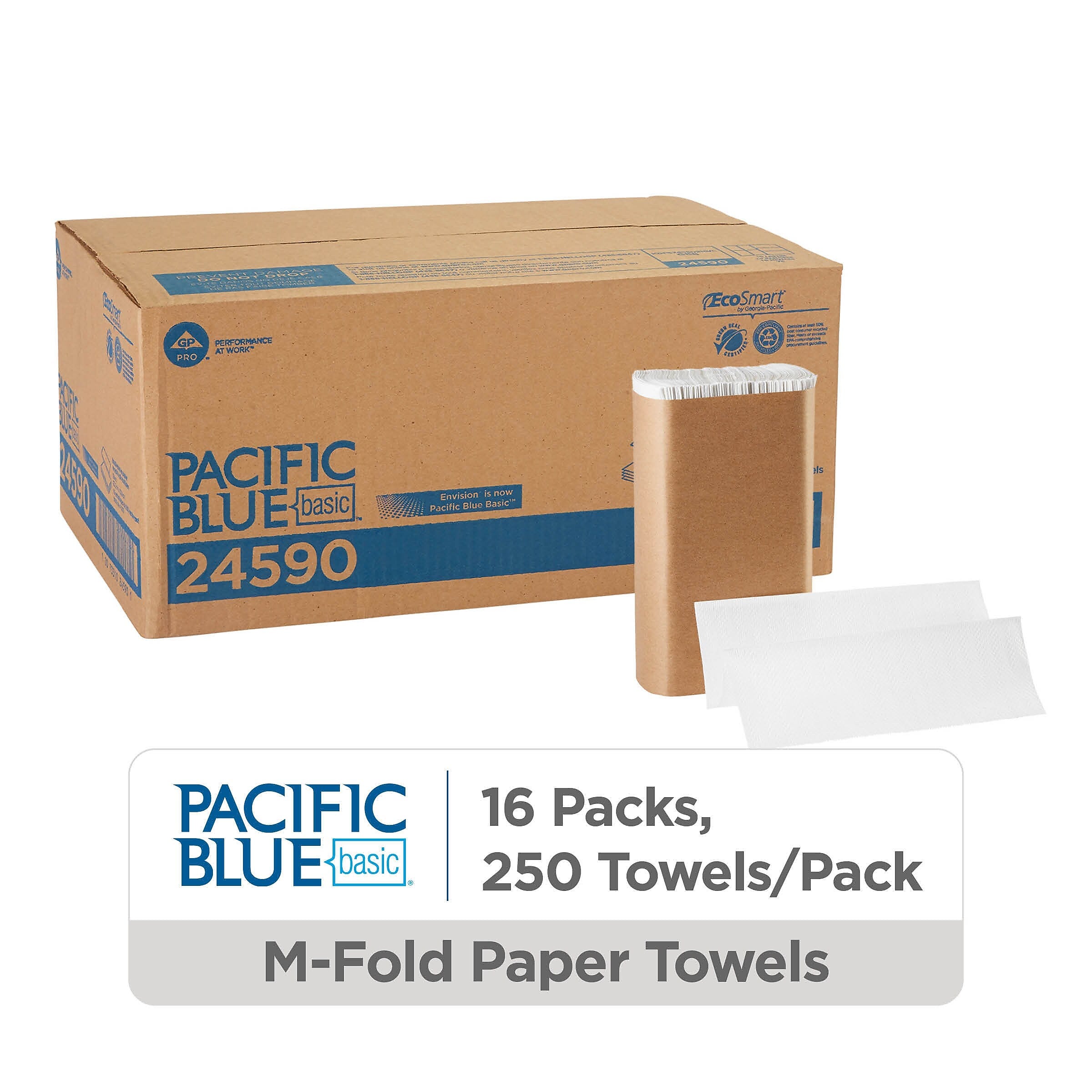 Pacific Blue Basic Recycled Multifold Paper Towel, 1-ply, 250 Sheets/Pack, 16 Packs/Carton (24590)