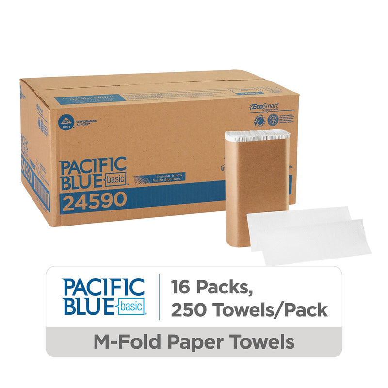 Pacific Blue Basic Recycled Multifold Paper Towel, 1-ply, 250 Sheets/Pack, 16 Packs/Carton (24590)