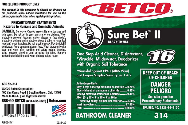 Betco Sure Bet II Secondary Label, 24/Pack (3149090)