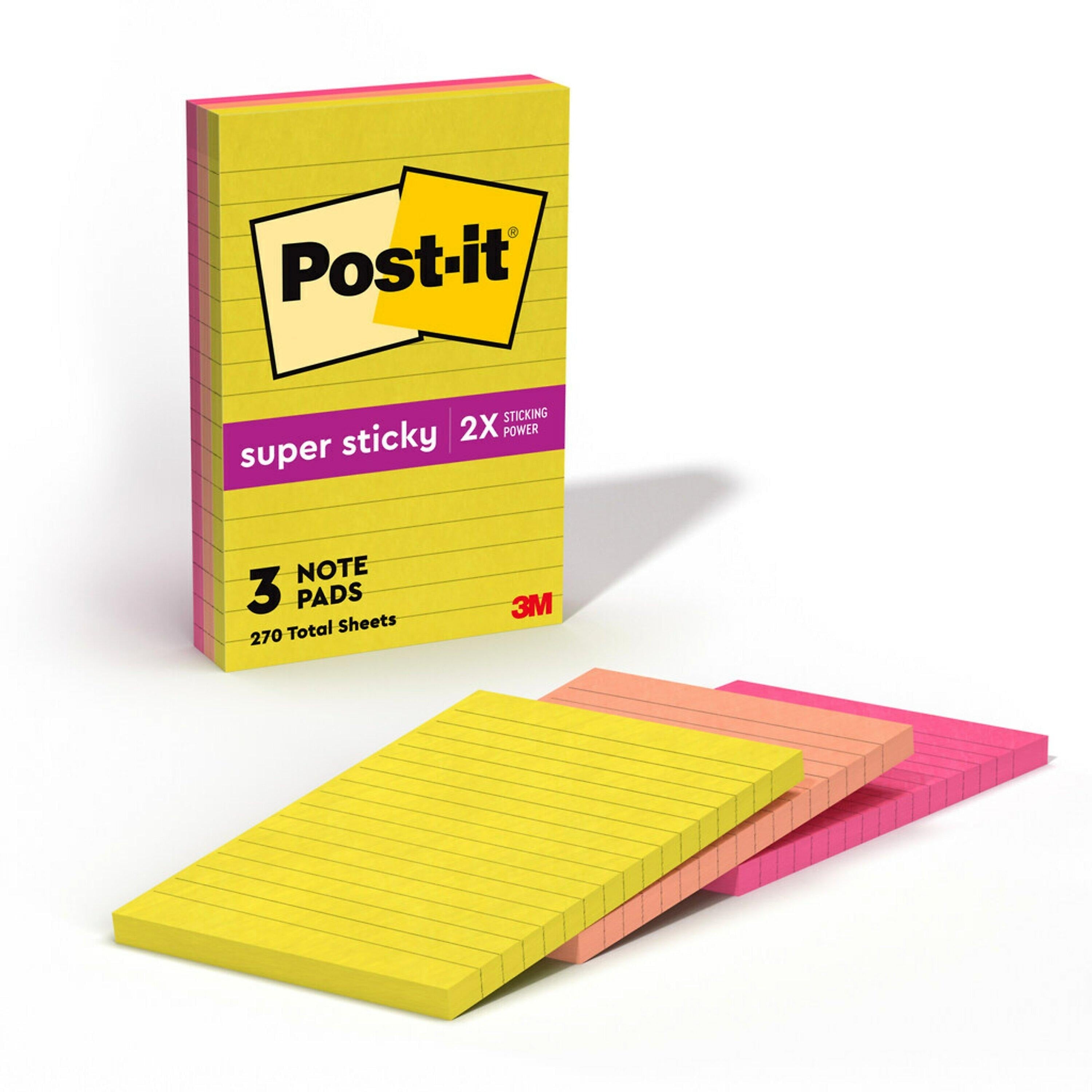 Post-it Super Sticky Notes, 4" x 6", Summer Joy Collection, Lined, 90 Sheets/Pad, 3 Pads/Pack (660-3SSJOY)