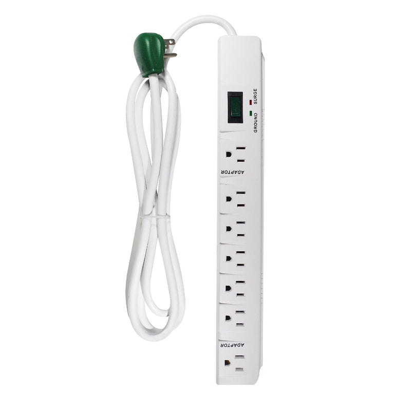 GoGreen Power 6' Metal Surge Protector, 7 Outlets, White (GG-17636)