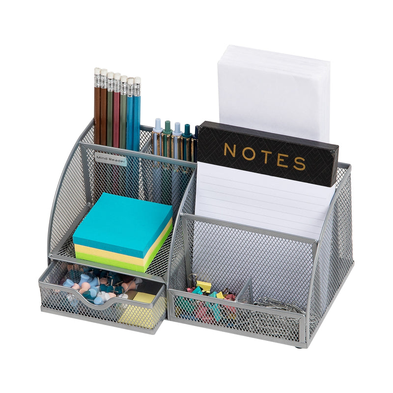 Mind Reader 7-Compartment Metal Desk Organizer File and Accessory Storage, Silver (JOEORG-SIL)