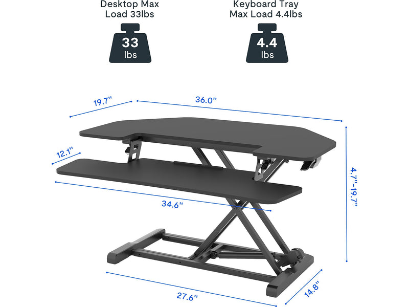 FlexiSpot M7 Series 36"W Manual Rectangular Adjustable Standing Desk Converter, Black (M7-E-36C)