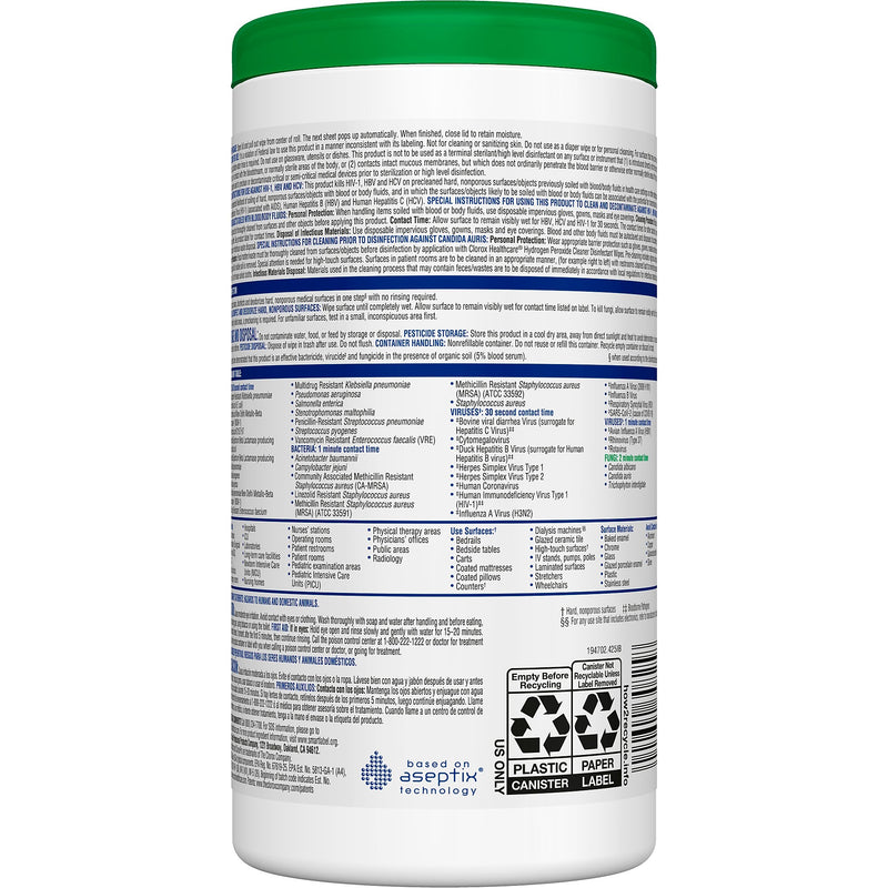 Clorox Healthcare Hydrogen Peroxide Cleaner Disinfectant Wipes, 155 Wipes/Container, 6/Carton (30825CT)