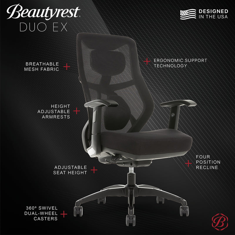 Beautyrest Duo-EX Ergonomic Mesh Swivel Task Chair, Black/Gray (60051GRY)