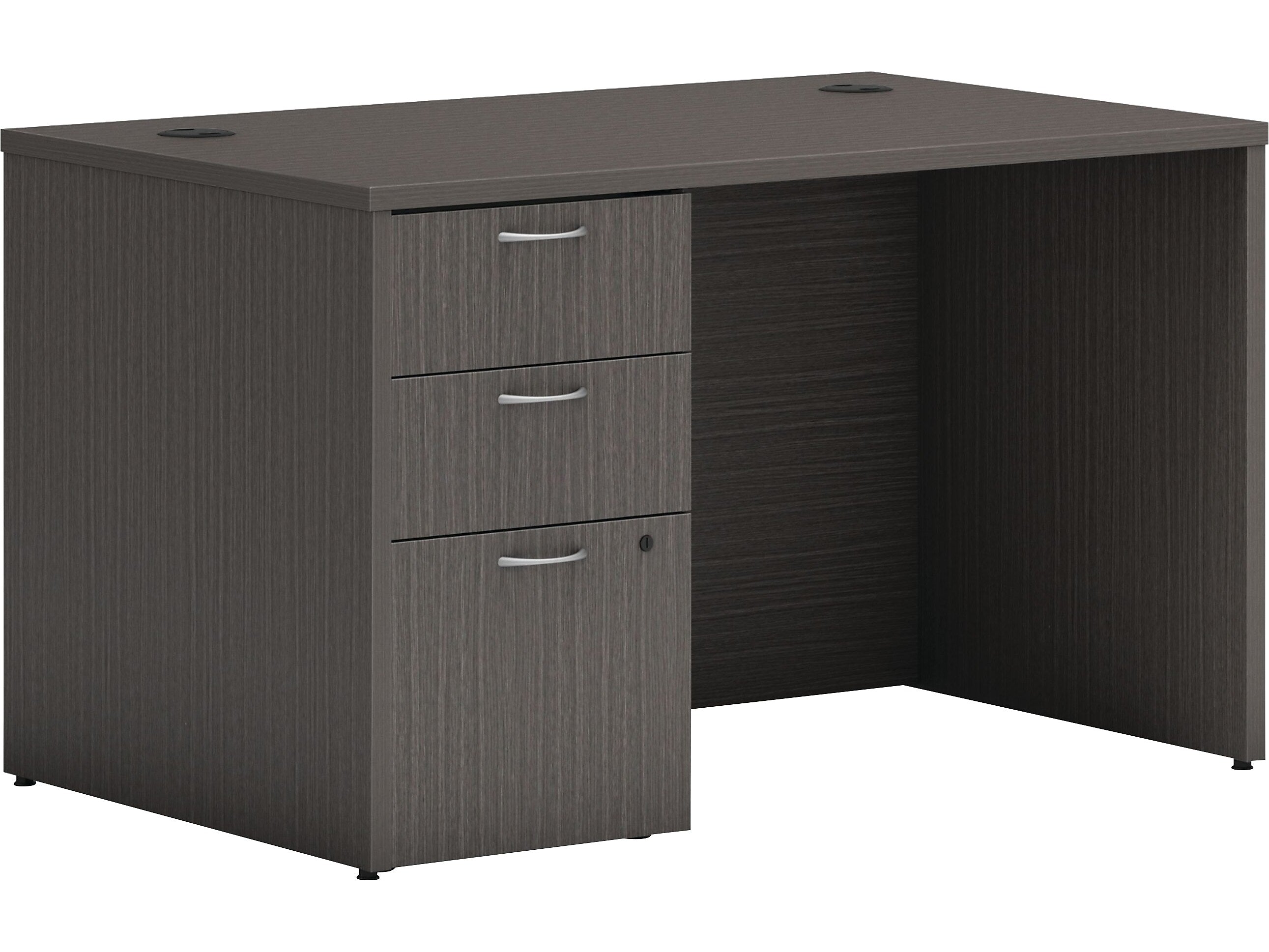 HON Mod 48"W Single-Pedestal Desk, Slate Teak (HLPLDS4830BBFLS1)