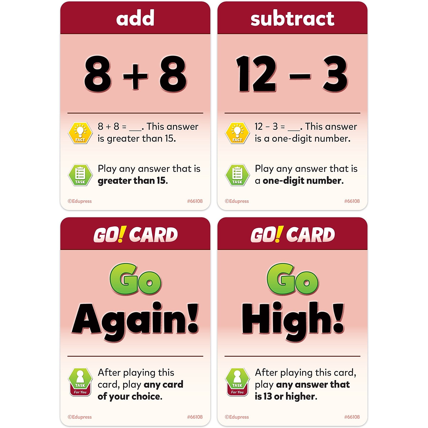 Teacher Created Resources It's GO Time!: Addition & Subtraction, 108/Pack (TCR66108)