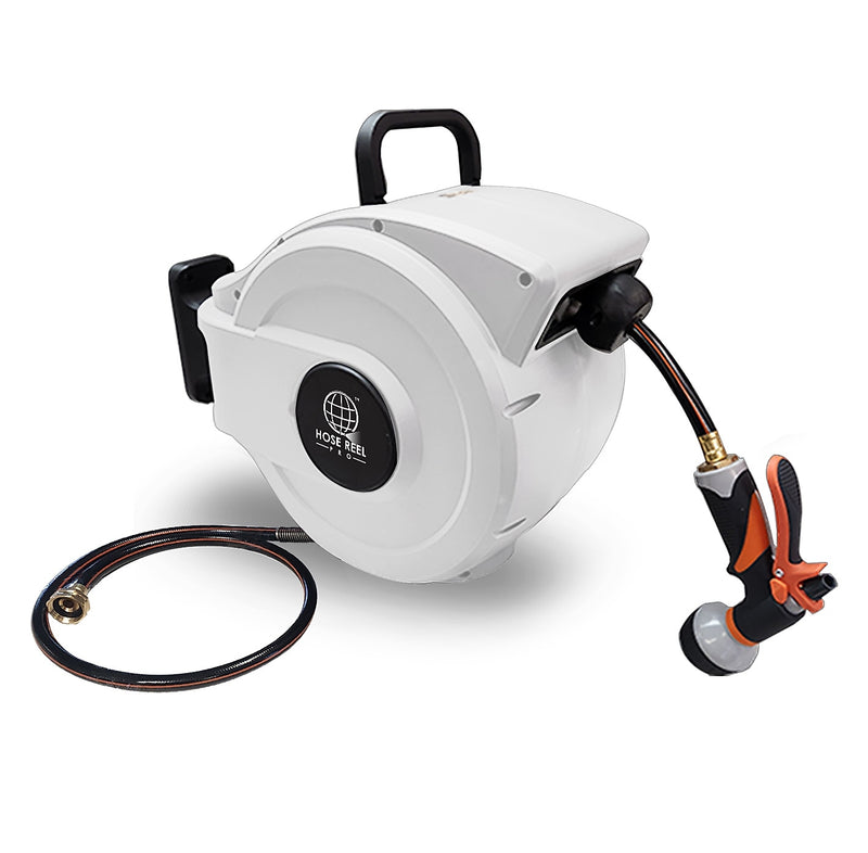 Hose Reel Pro Heavy Duty Retractable Garden Hose Reel, 1/2" x 50', White (GHR-1/2-WH-50)
