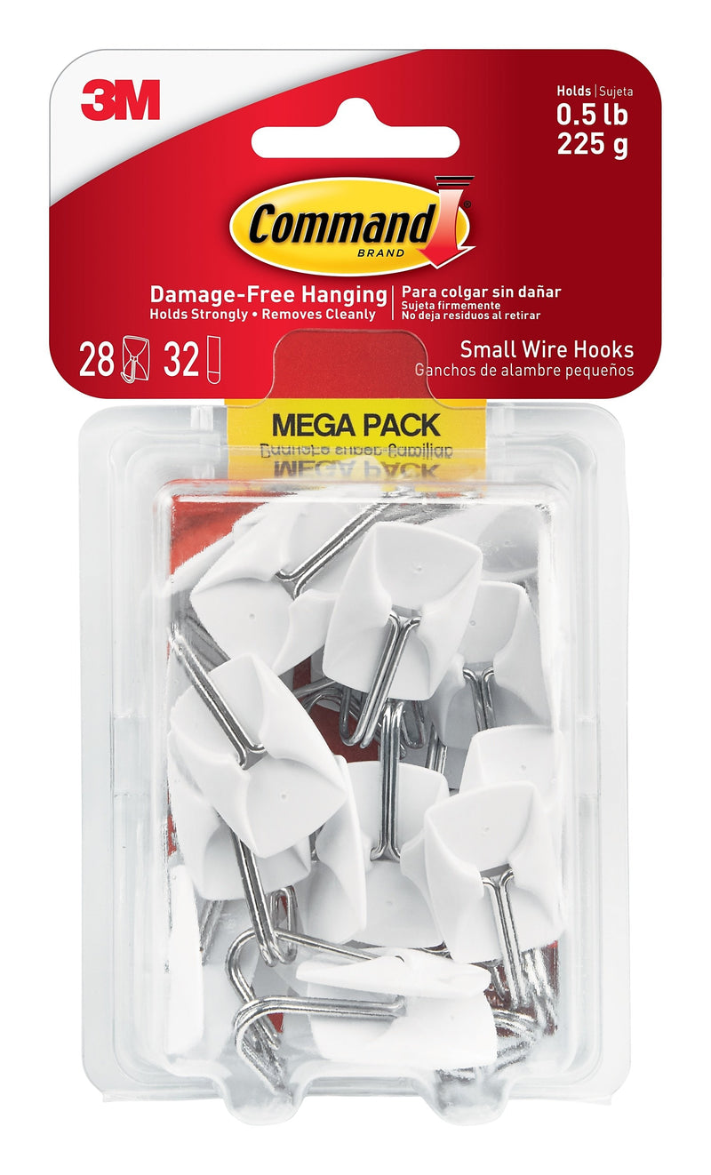 Command Small Wire Toggle Hooks, 0.5 lb, White, 28/Pack (17067-MPESBU)