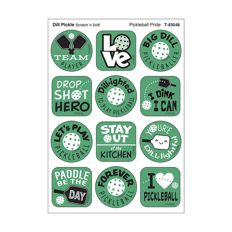 Trend Enterprises Pickleball DILL-ight Dill Pickle Scent Scratch 'n Sniff Stinky Stickers, Green, 48/Pack, 6 Packs/Bundle