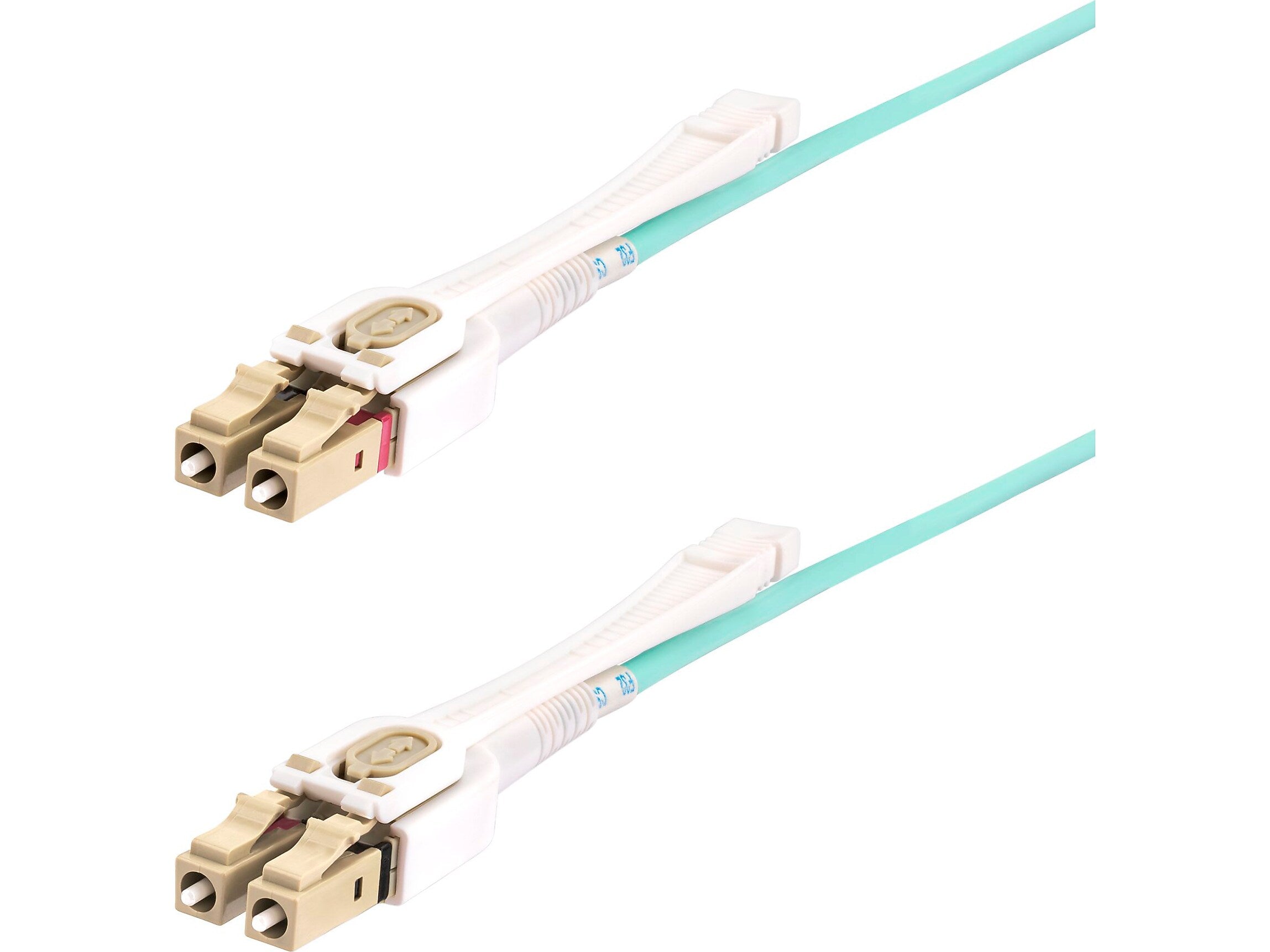 StarTech 3m (9.8ft) LC to LC (UPC) Duplex OM4 Multimode Fiber Optic Cable with Push-Pull Tabs, 50/125, Aqua (450FBLCLC3PP)