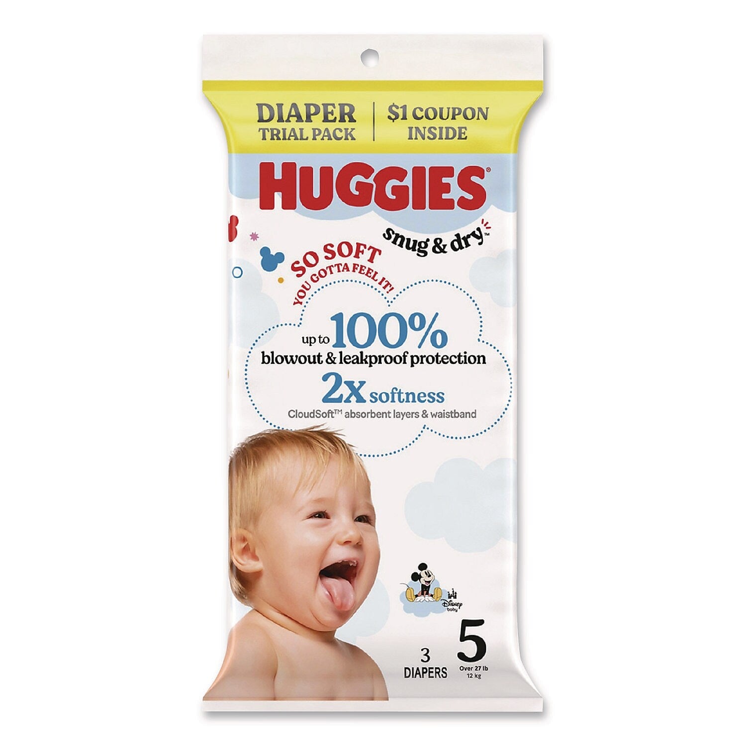 Huggies Snug and Dry Diapers, Size 5, 3 Diapers/Pack, 30 Packs/Carton (57031)