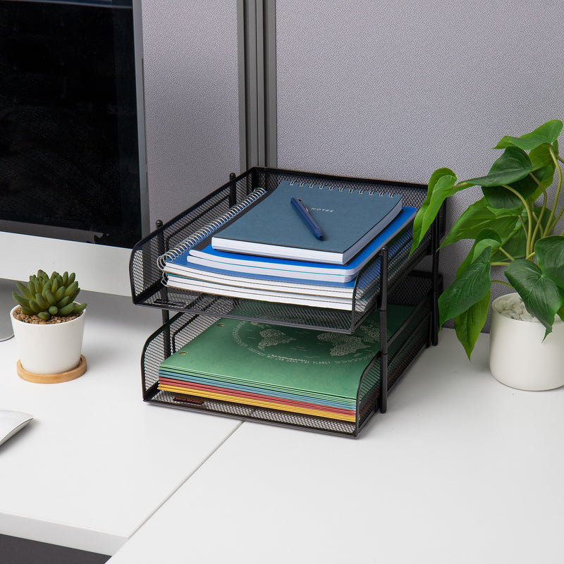 Mind Reader Metal Mesh Front Loading Stackable Letter Tray, Letter/Legal Size, Black (CSTACK2-BLK)