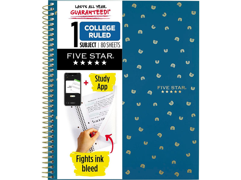Five Star Style 1-Subject Notebooks, 8.5" x 11", College Ruled, 80 Sheets, Each (820156F)