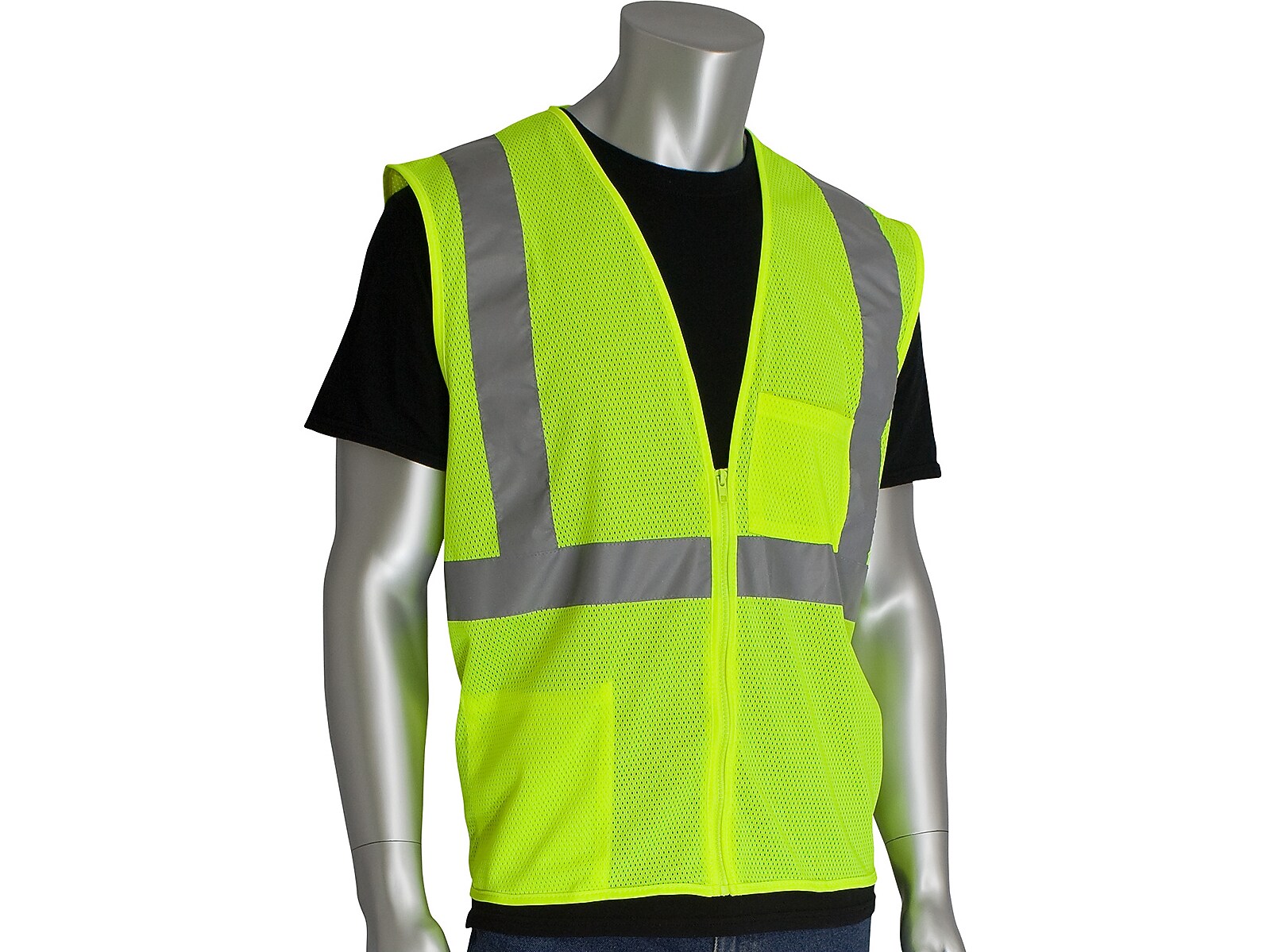 Protective Industrial Products High Visibility Sleeveless Safety Vest, ANSI Class R2, Lime Yellow, Medium (302-0702Z-LY/M)