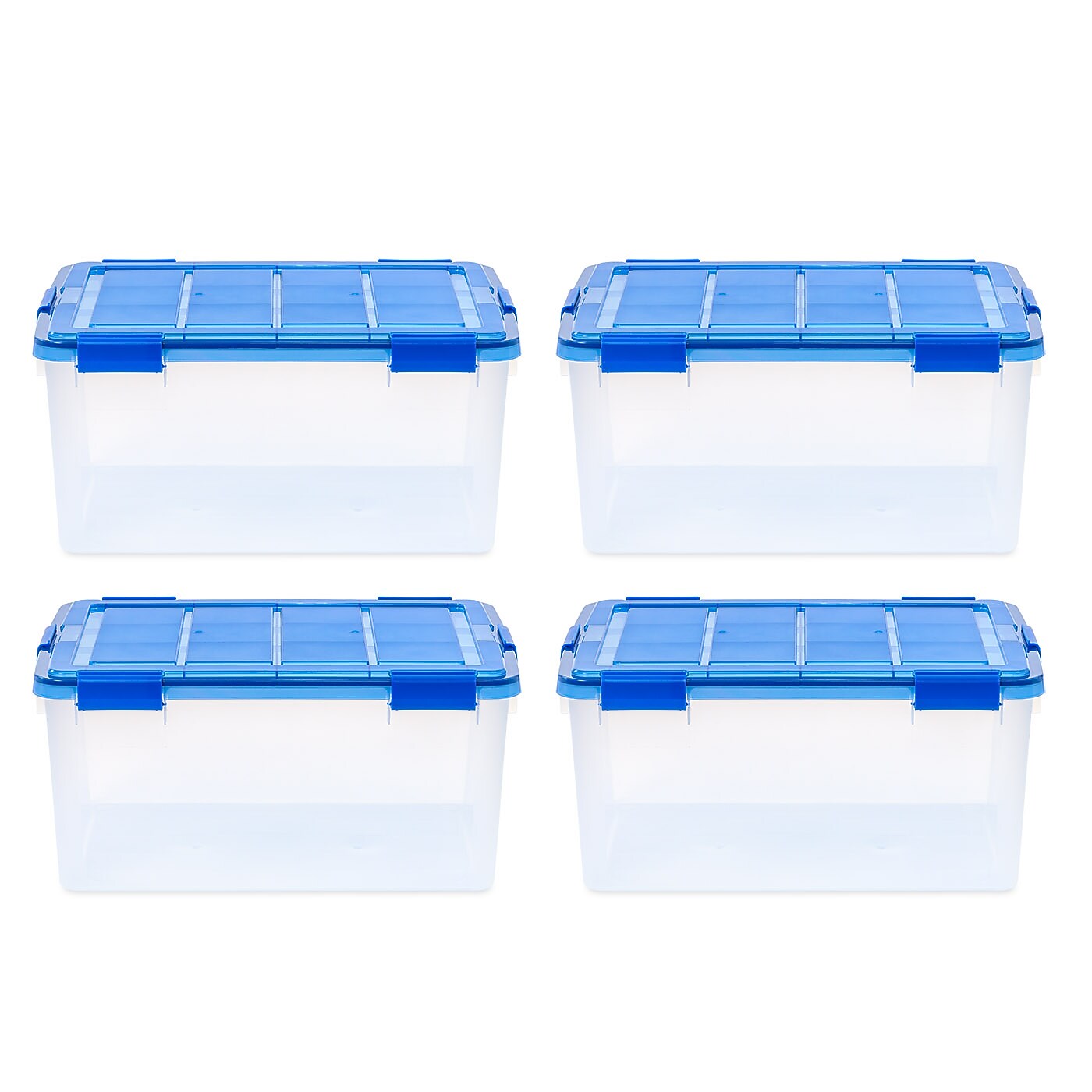 Iris WeatherPro 60 Quart Storage Bin with Latching Lid, Plastic, Clear, 4/Pack (500135)