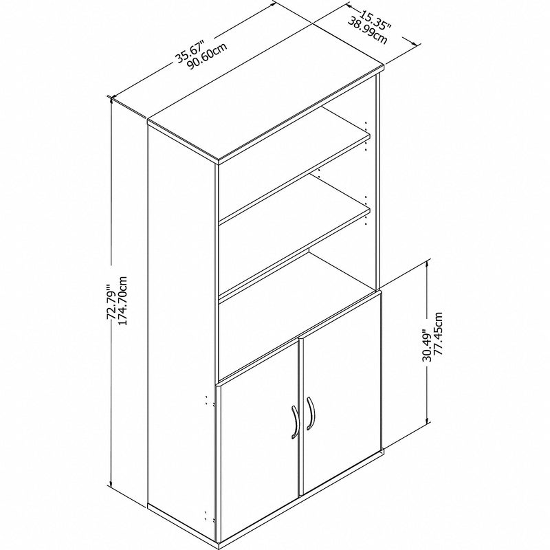 Bush Business Furniture Studio C 73"H 5-Shelf Bookcase with Adjustable Shelves, Hansen Cherry Laminated Wood (STC015HC)