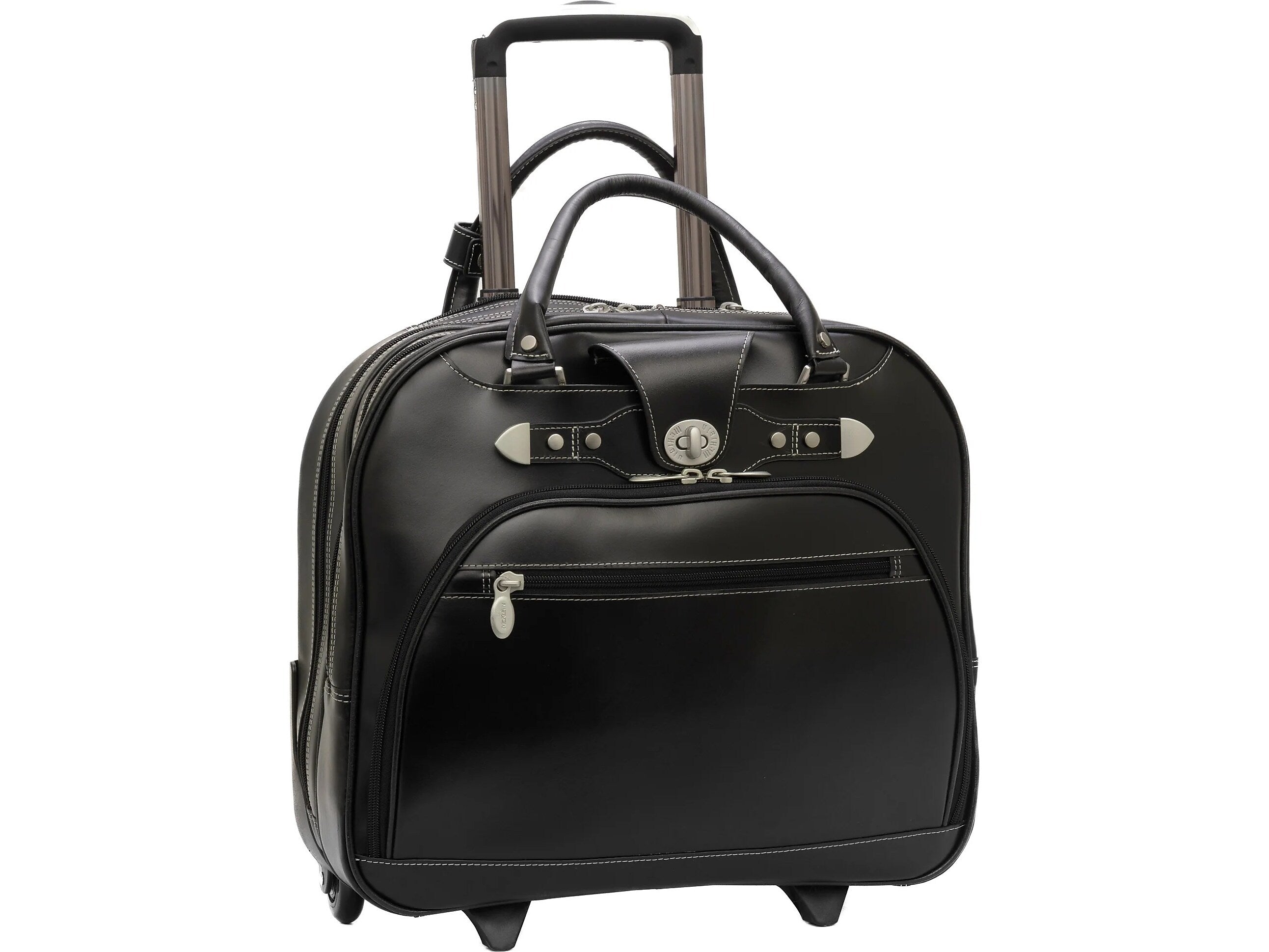McKlein REDWOOD 15" Leather Rolling Laptop Bag, Black (99695)