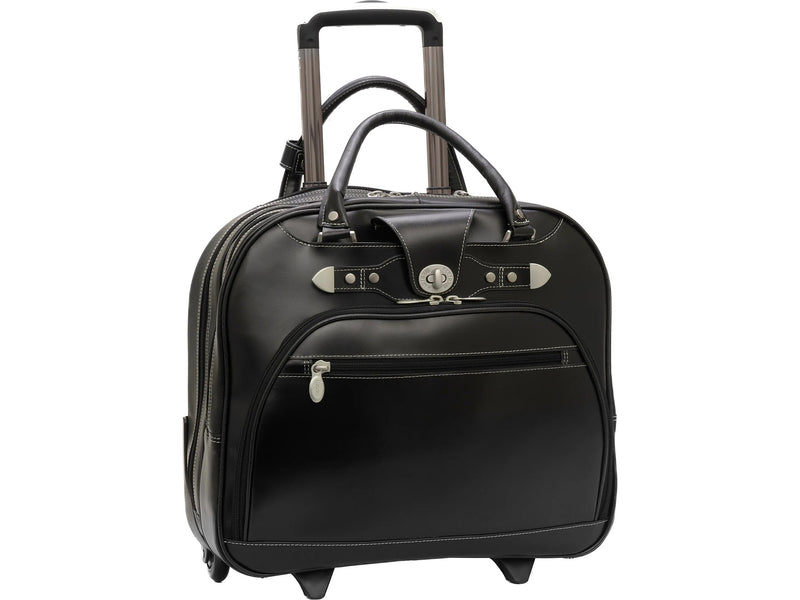 McKlein REDWOOD 15" Leather Rolling Laptop Bag, Black (99695)