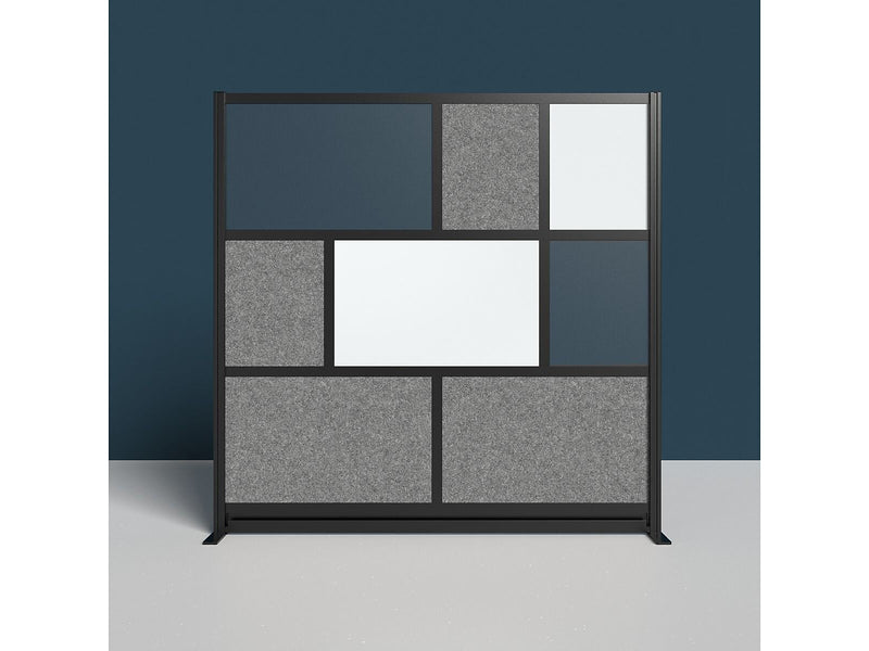Luxor Workflow Series 8-Panel Freestanding Room Divider System Starter Wall with Whiteboard, 70"H x 70"W, Black/Gray