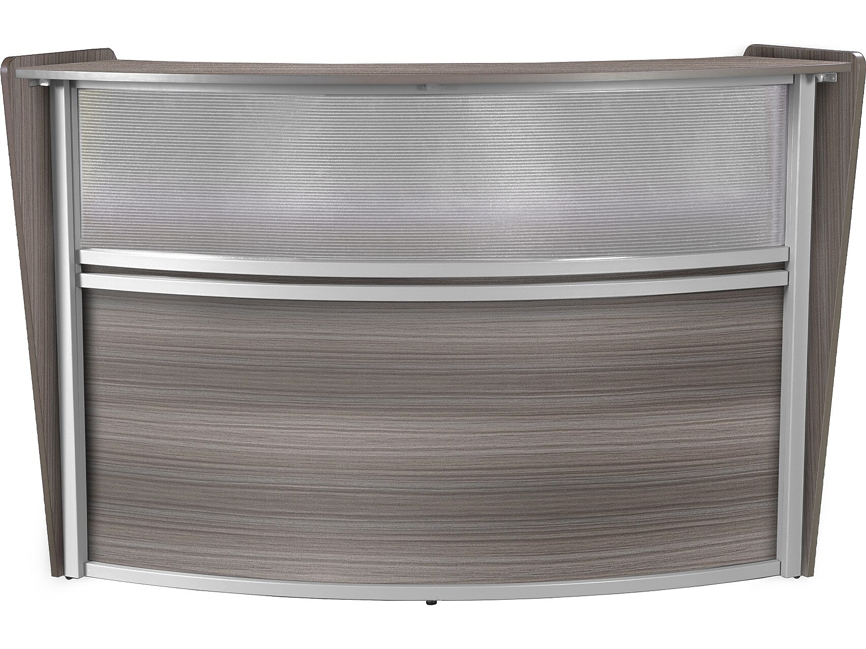 Regency Marque 72"W Curved Reception Desk Workstation, Driftwood Gray (77310GY)