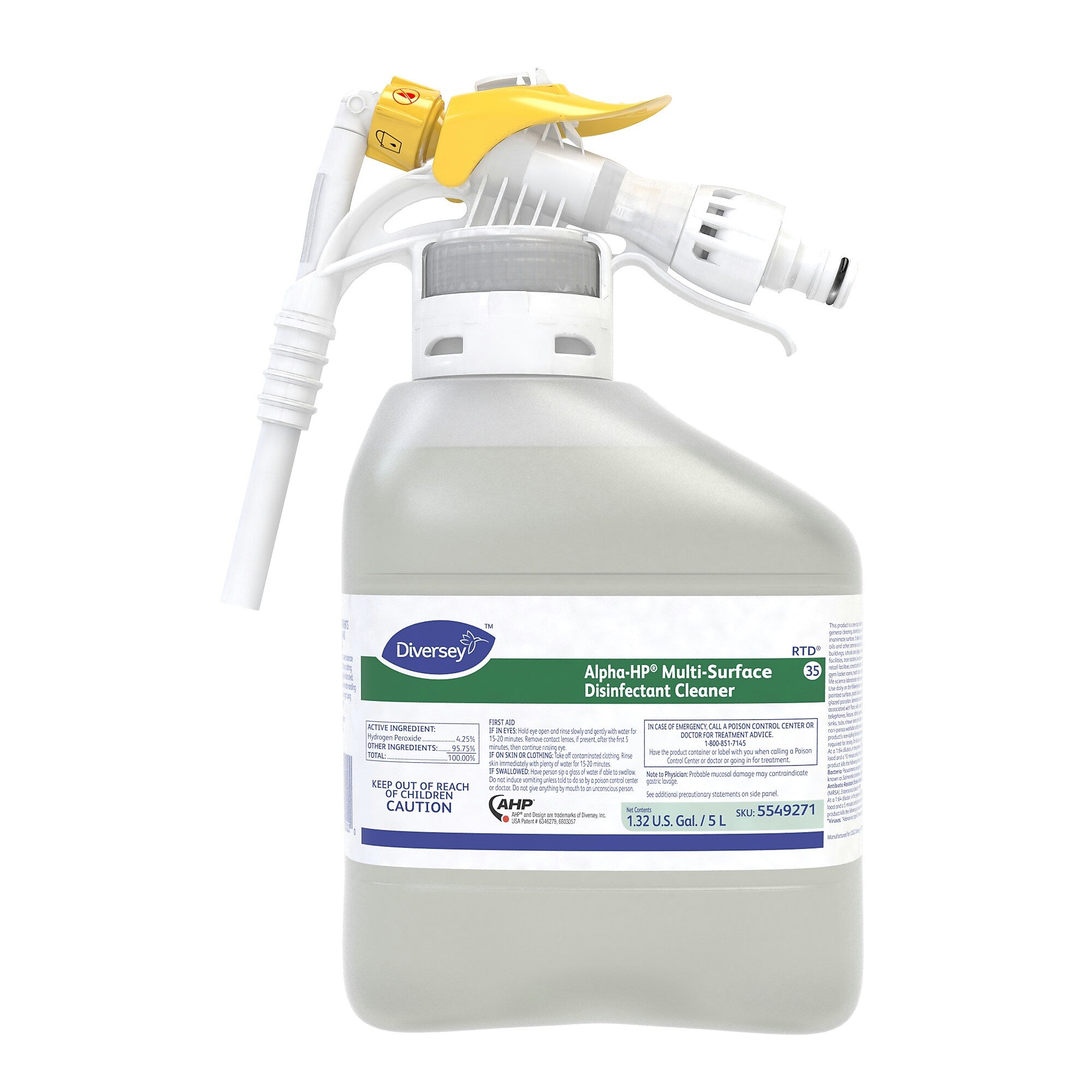Diversey Alpha-HP Multi-Surface Disinfectant Cleaner, RTD, Citrus Scent, 5 L (DVO5549271)