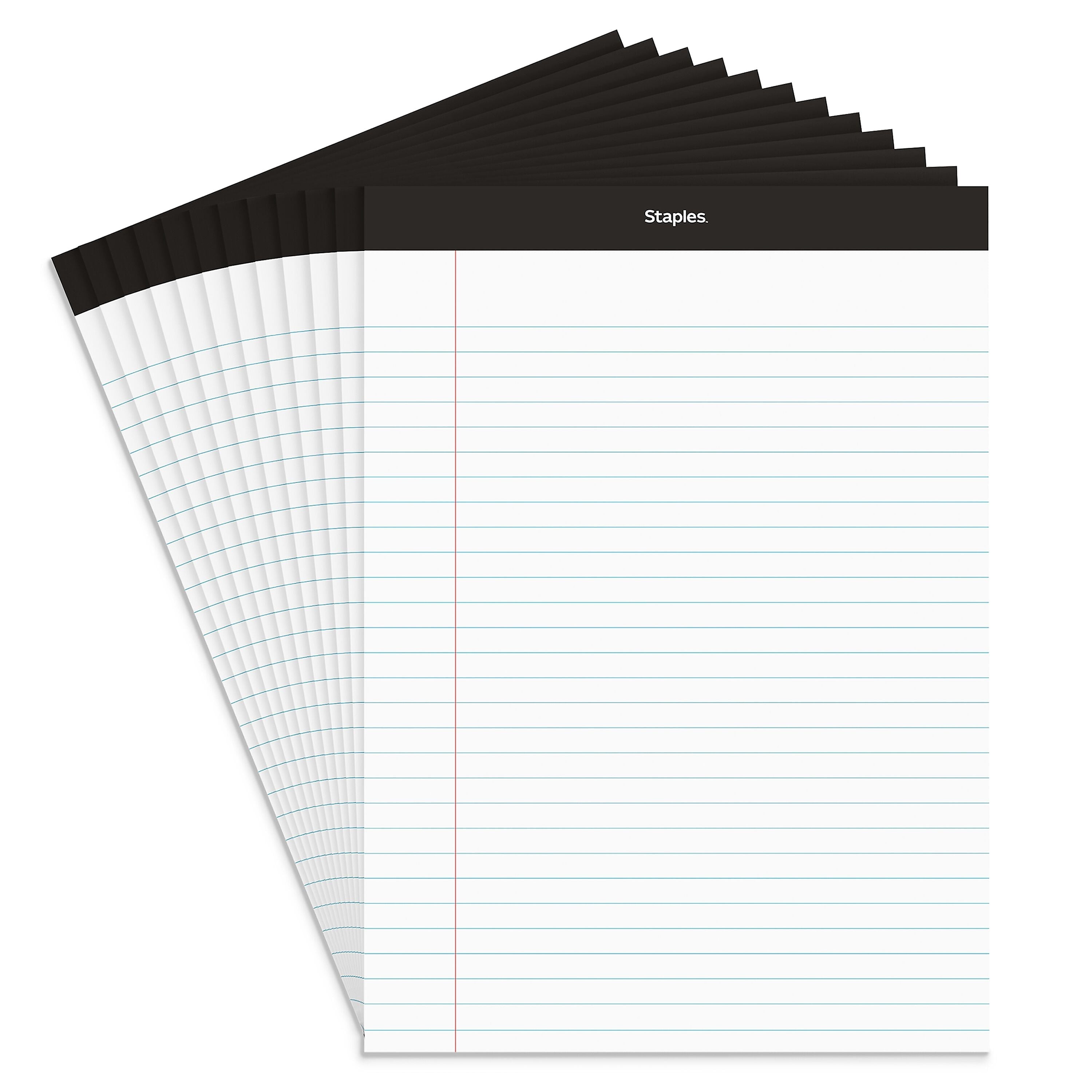 Staples Notepads, 8.5" x 11", Wide Ruled, White, 50 Sheets/Pad, Dozen (ST57339M/57339)