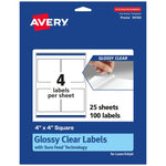 Avery Laser/Inkjet Square Glossy Labels, 4" x 4", Clear, 100 Labels/Pack (94100)