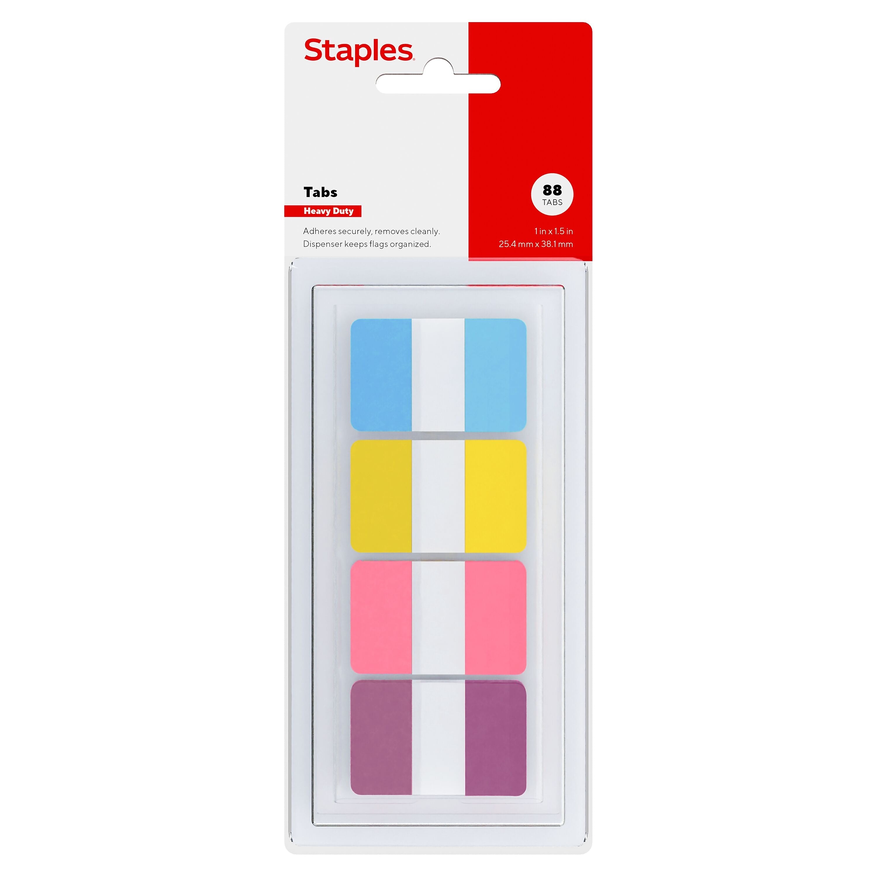 Staples Tabs, 1" Wide, Assorted Colors, 88 Tabs/Pack (ST62897)