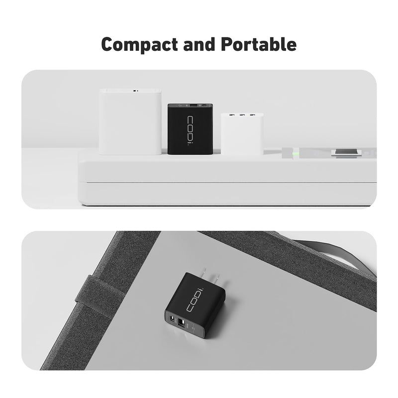 CODi 20W Dual Port Wall Charger, USB-C & USB-A Outputs, Black (A01102)