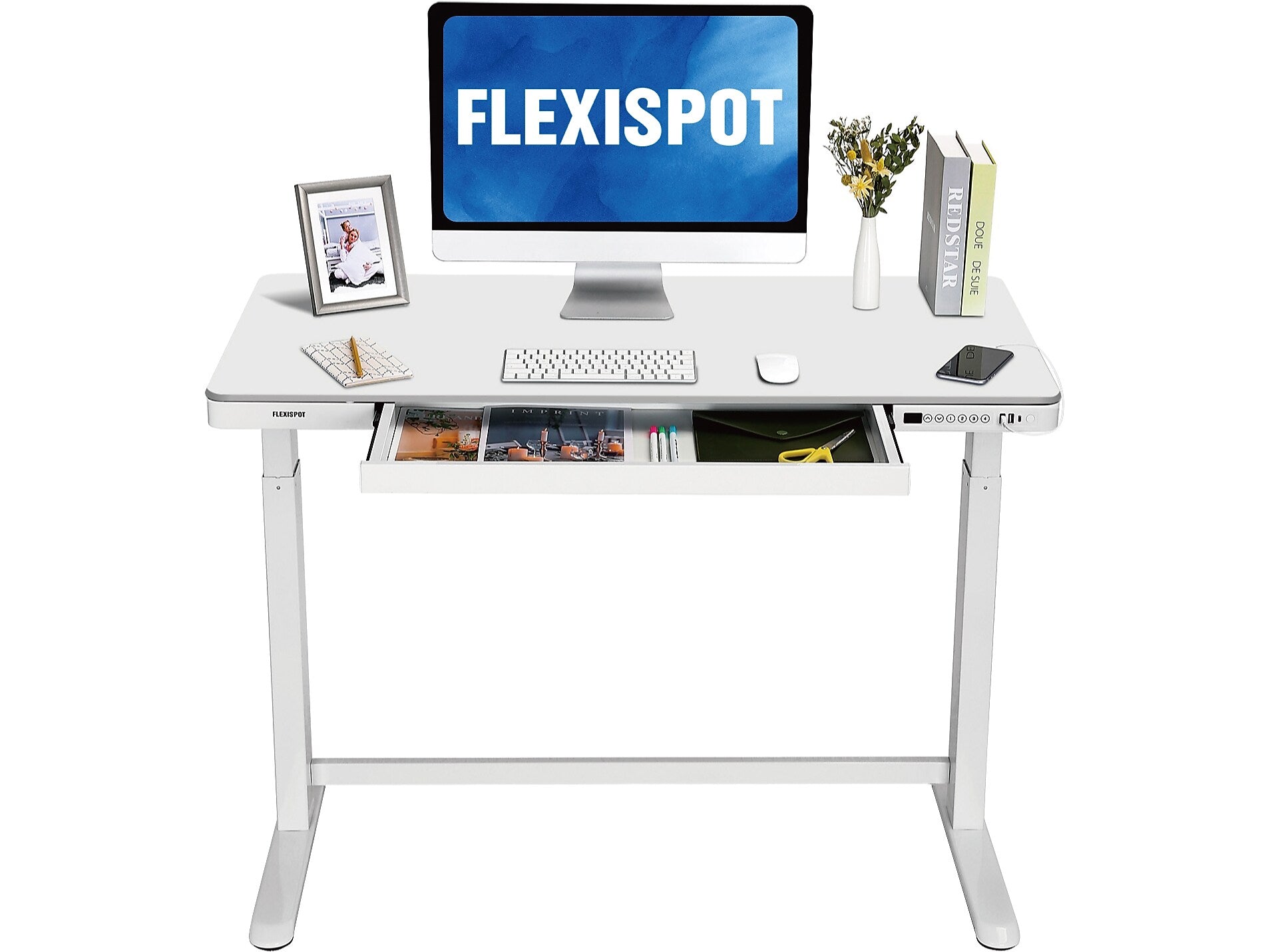 FlexiSpot EW8 48"W Rectangular Adjustable Metal Standing Desk, White (EW8W)