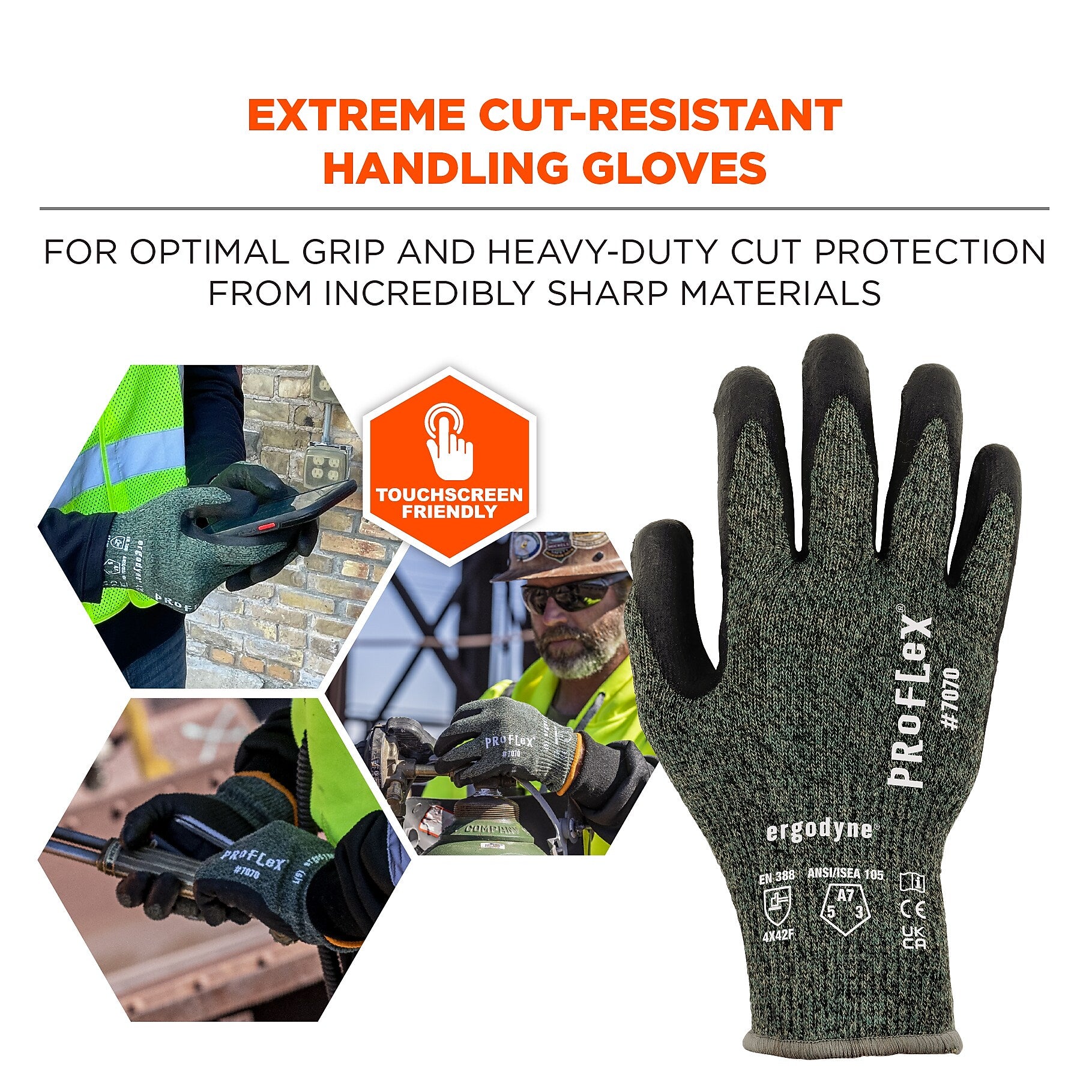 Ergodyne ProFlex 7070 Nitrile Coated Cut-Resistant Gloves, ANSI A7, Heat Resistant, Green, XXL, 1 Pair (18046)