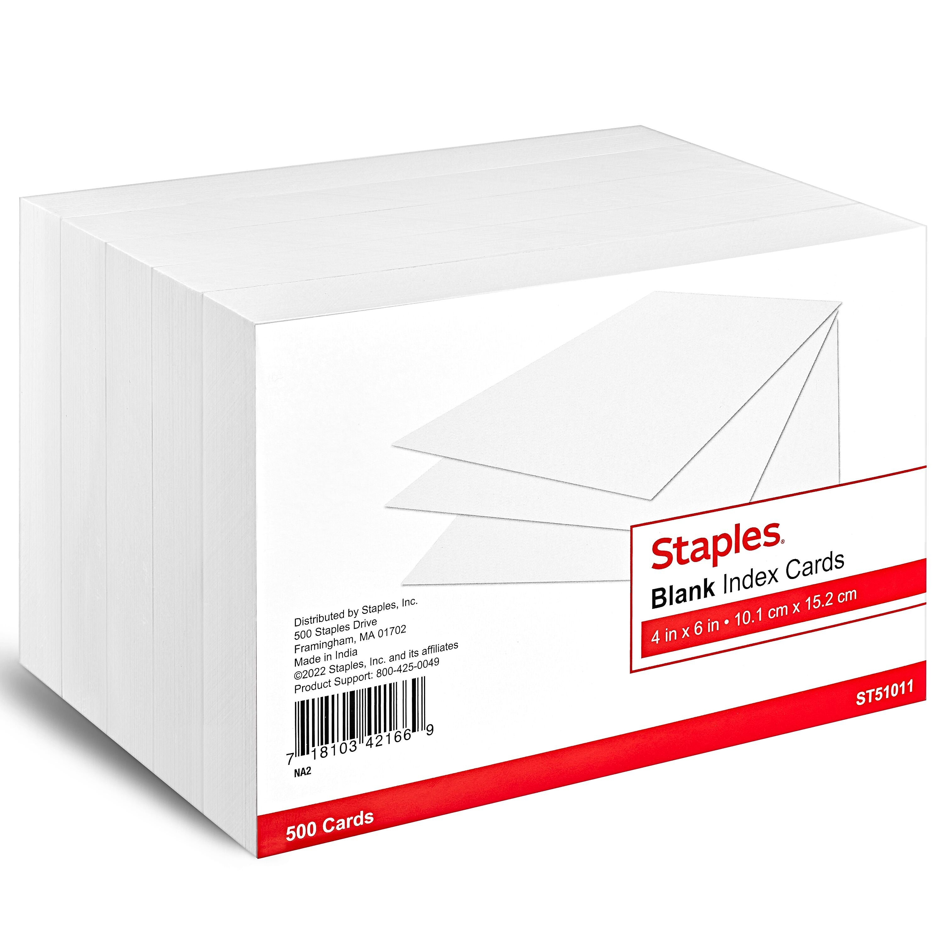 Staples 4" x 6" Index Cards, Blank, White, 500/Pack (TR51011)