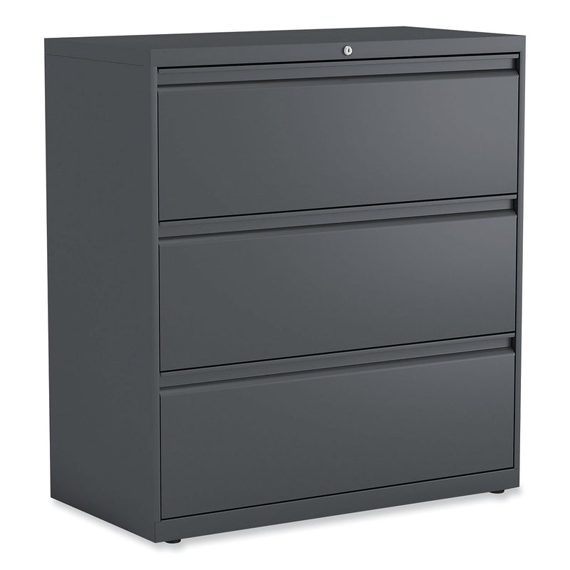 Alera 3-Drawer Lateral File Cabinet, Letter/Legal Size, Lockable, 40.25"H x 36"W x 18.63"D, Charcoal (ALEHLF3641CC)