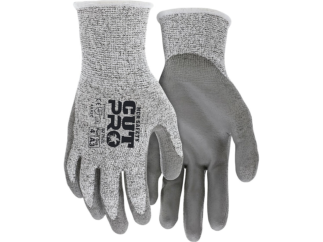 MCR Safety Cut Pro Hypermax Fiber/Polyurethane Work Gloves, Large, A3 Cut Level, Salt-and-Pepper/Gray, Dozen (127-92752L)
