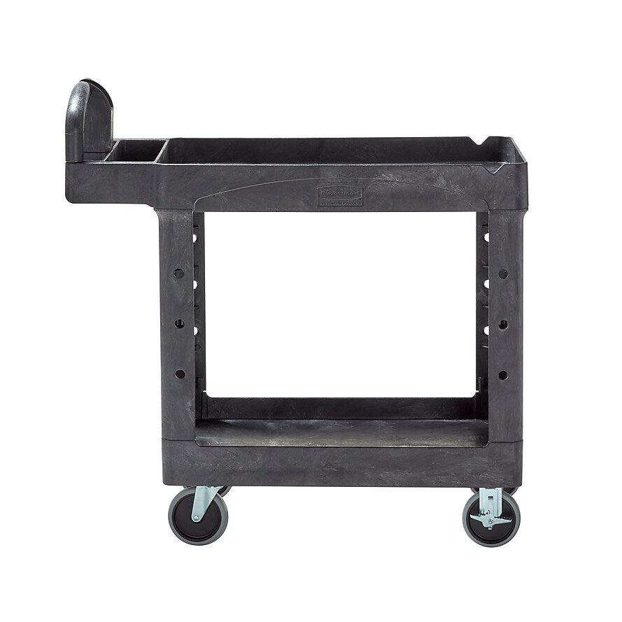 Rubbermaid Mobile 2-Lipped Shelf Utility Cart with Swivel Wheels, Black (FG450088BLA)