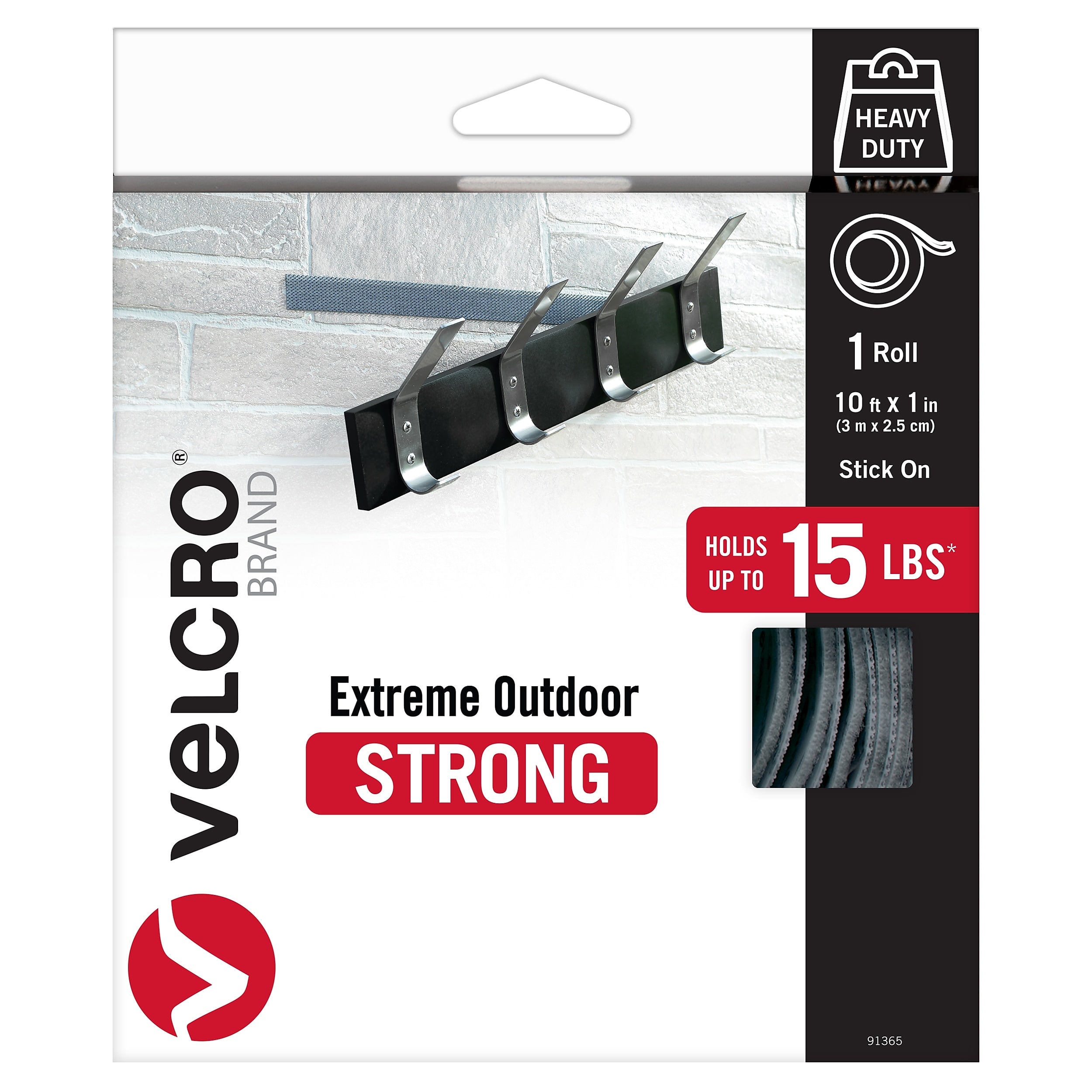 Velcro® Brand Extreme Outdoor 1" x 10' Hook & Loop Fastener Roll, Titanium (91365)