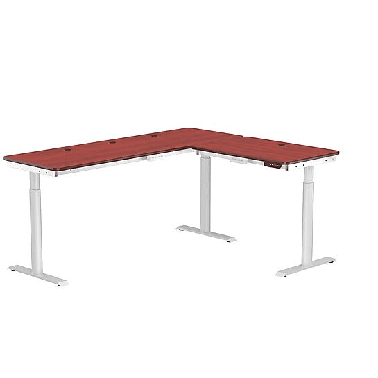 VersaDesk PowerLift 72"W Electric L-Shaped Adjustable Standing Desk, Cherry/White (PLLSD7260-WC-APP)