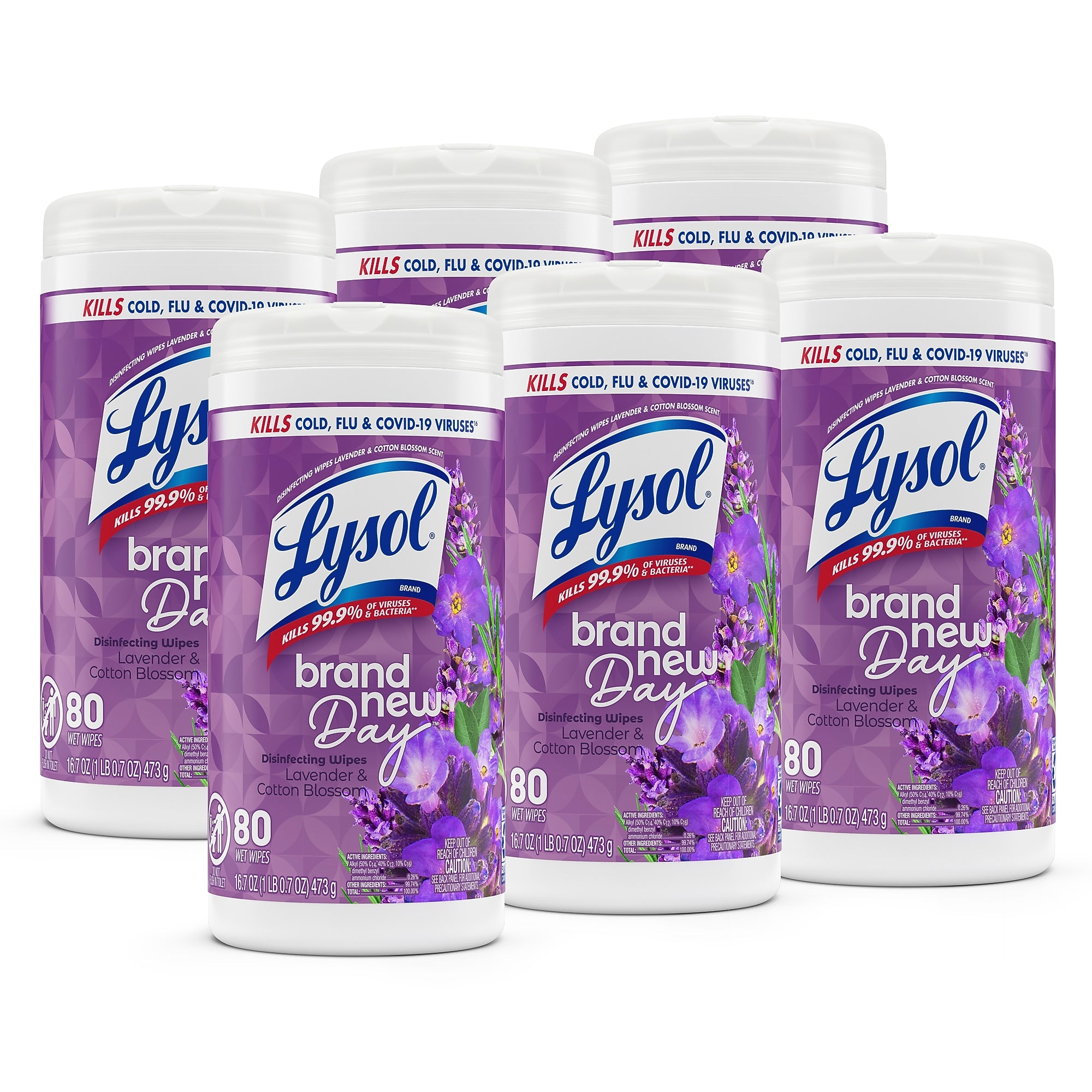 Lysol Brand New Day Disinfecting Wipes, Lavender & Cotton Blossom Scent, 80 Wipes/Canister, 6/Carton (RAC56264CT)