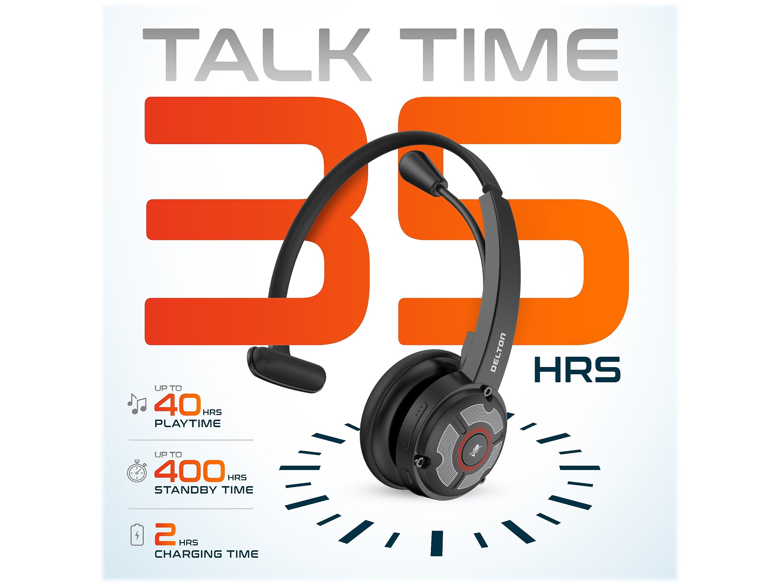 Delton 50X Pro Wireless Noise Canceling Bluetooth Mono Phone & Computer On Ear Headset, USB Type-C (DBTHEAD50X)