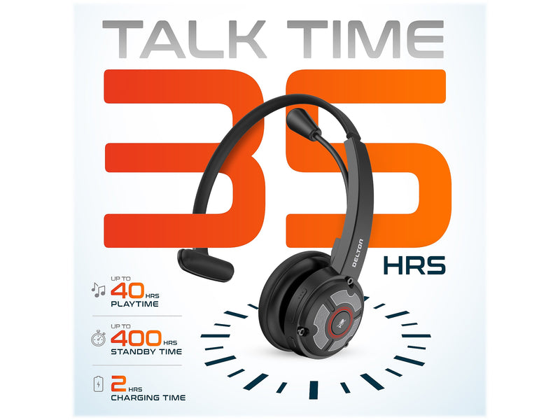Delton 50X Pro Wireless Noise Canceling Bluetooth Mono Phone & Computer On Ear Headset, USB Type-C (DBTHEAD50X)