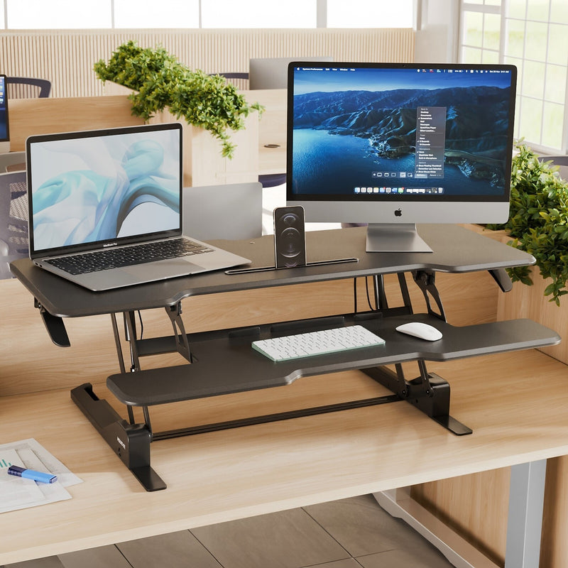 Mount-It! 47"W Manual Rectangular Adjustable Standing Desk Converter, Black (MI-15009L)