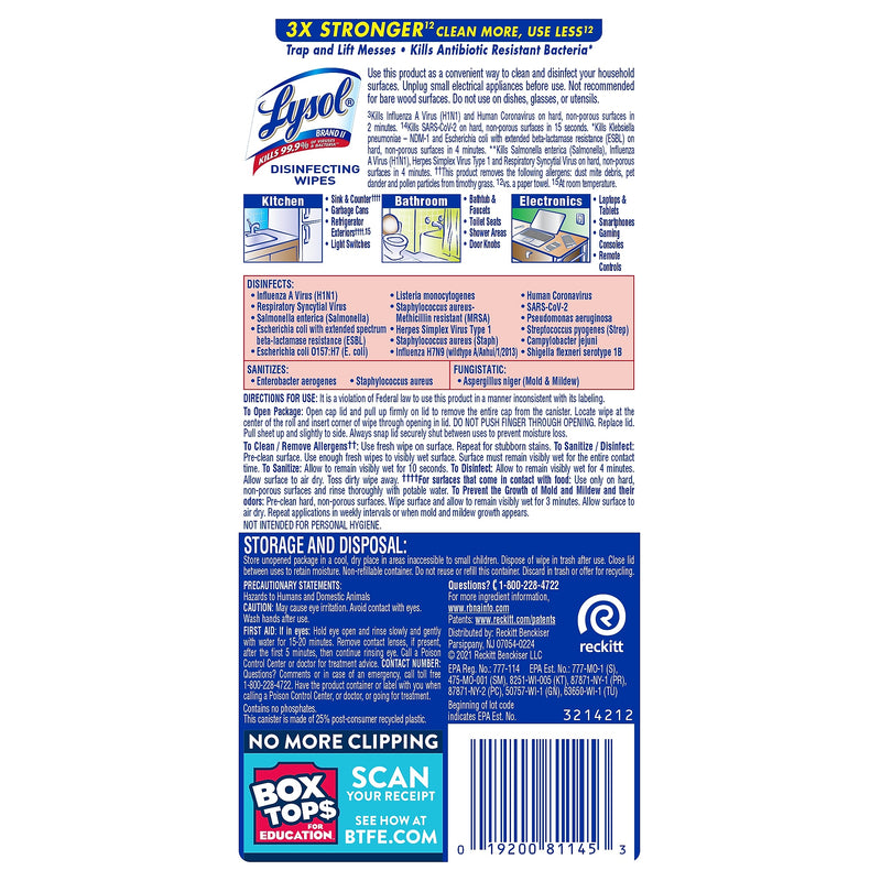 Lysol Disinfecting Wipes, Lemon and Lime Blossom, 35 Wipes/Canister, (81145)