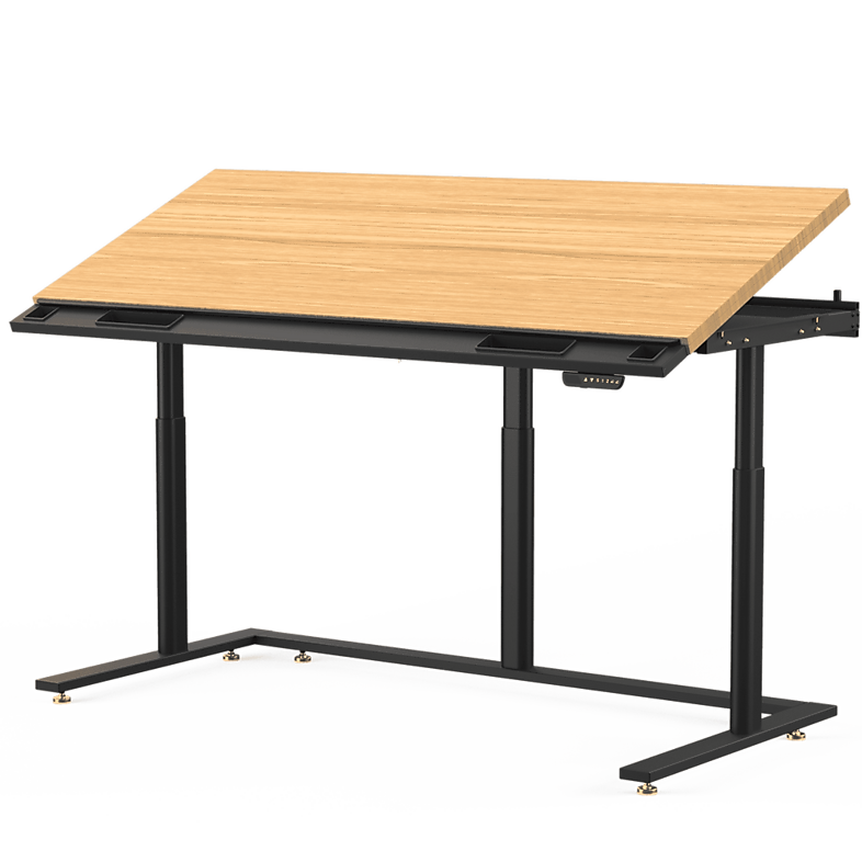 VersaDesk PowerLift Triad 72"W Electric Adjustable Drafting Table, Bamboo/Black (TRDT-7230-BNB)