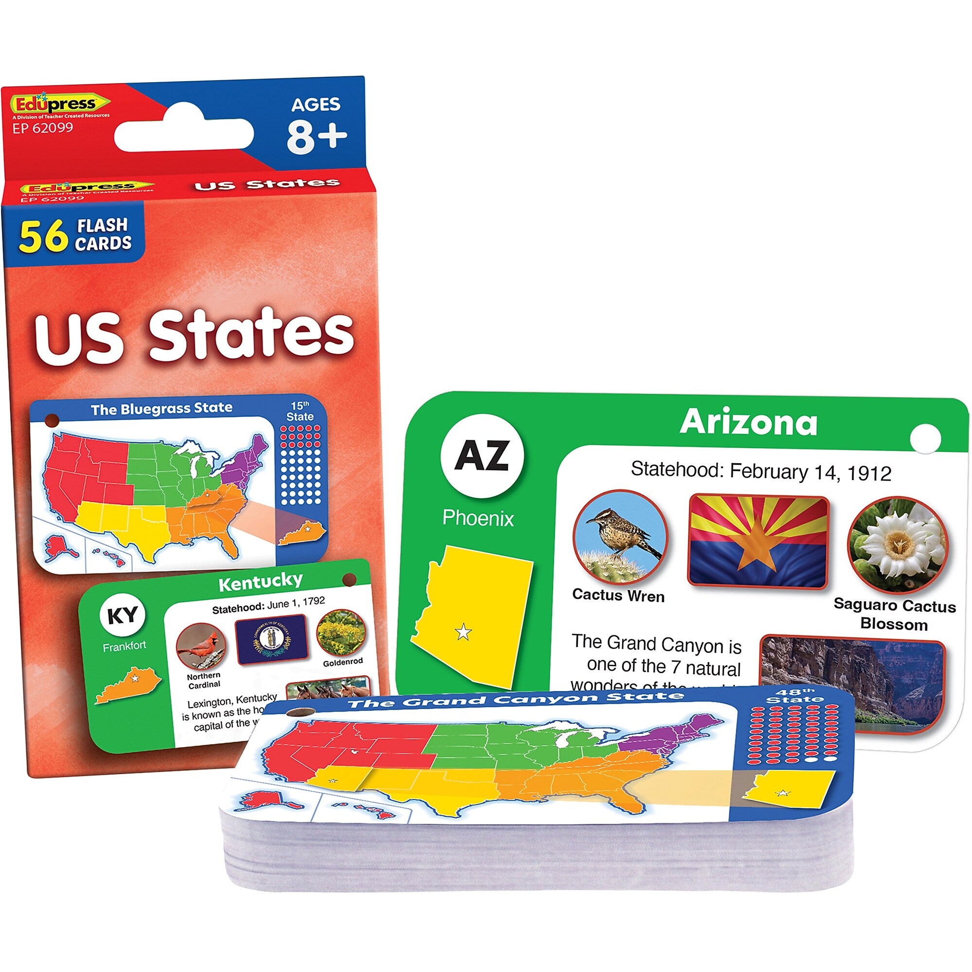 Edupress US States Flash Cards, 56/Pack, 6 Packs/Bundle (TCR62099-6)